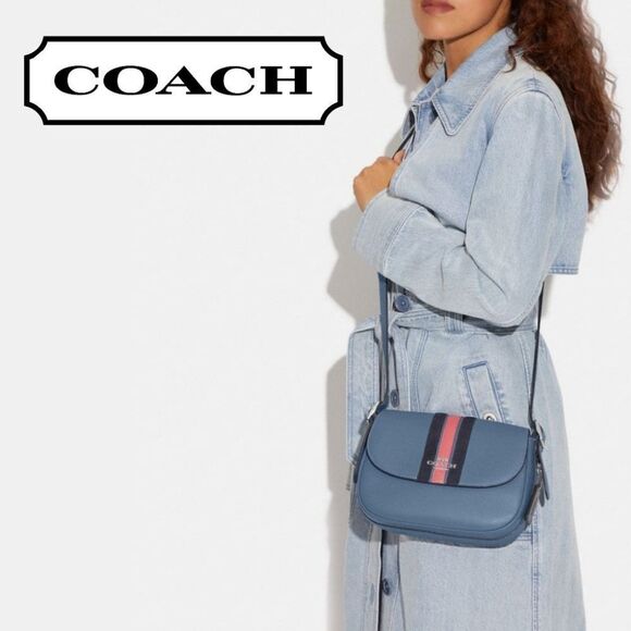 Coach Varsity Stripe Macie Crossbody Saddle Bag - Picture 4 of 12
